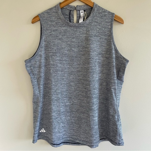NWT Adidas Women's Navy Sleeveless Heathered Mock Tee Size XL - Picture 1 of 11